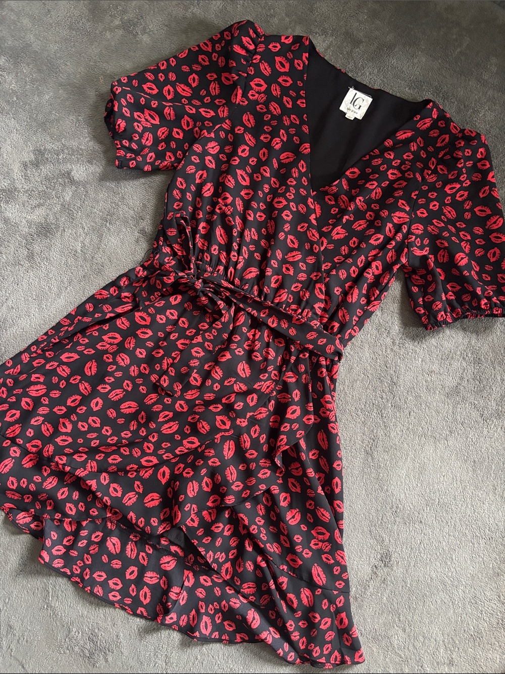 IG Black Mini Dress with Red Kiss Print